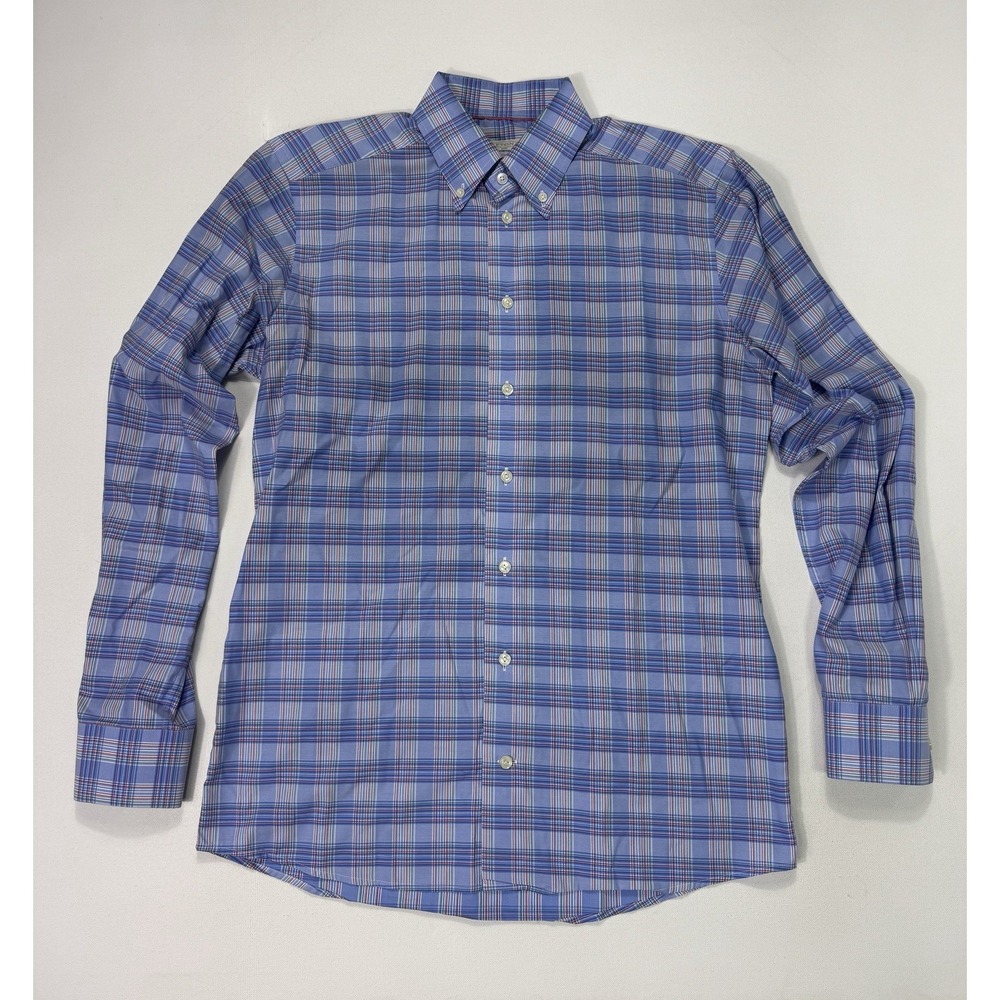 Eton Shirt Mens 16 41 Blue Plaid Cotton Slim Long Sleeve Preppy Modern Casual